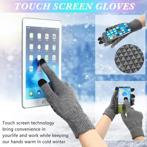 Vista 3 de SATINIOR 6 gorros cálidos de invierno con forro polar y guantes térmicos antideslizantes para pantalla táctil