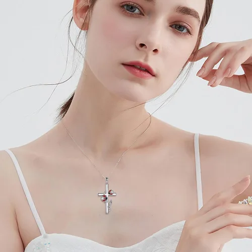 Vista 2 de CRMAD Collar de colibrímariquitalibélula para mujer, collar de cruz de plata de ley, regalos para niñas