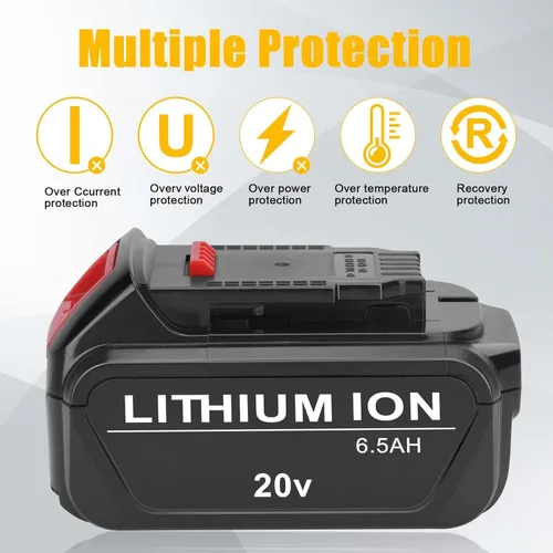 Vista 6 de Paquete de 2 baterías de repuesto de 6.5Ah 20 voltios para batería Dewalt de 20 V Replacement for Dewalt 20V Max Battery DCB200 DCB201 DCB203