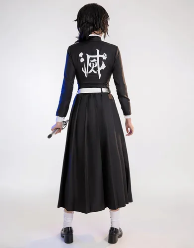 Vista 7 de Miccostumes Conjunto de uniforme de kimono para mujer y falda larga con abrigo y cinturón