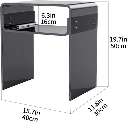 Vista 3 de Mesa auxiliar de acrílico transparente de 2 niveles Mesa de noche para sala de estar, dormitorio, decoración del hogar (Negro)