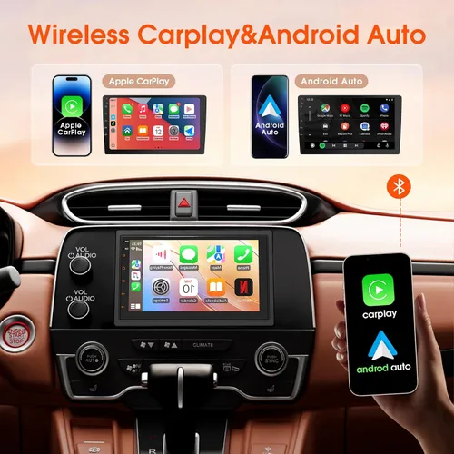 Vista 2 de Haudio Estéreo de coche de doble DIN, pantalla táctil HD de 7 pulgadas con Apple Carplay inalámbrico y Android Auto, Mirror Link, Bluetooth 5.4