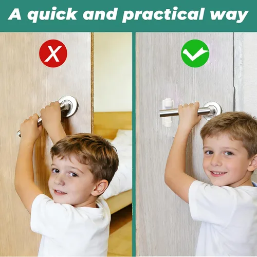 Vista 5 de Cerradura de palanca de puerta a prueba de niños, paquete de 2 cerraduras a prueba de bebés, fáciles de instalar, sin necesidad de herramientas ni