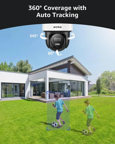 Vista 2 de ANNKE Cámara PoE 4K PT, audio de 2 vías, cámara de seguridad IP de inclinación de 345° de 80° para exteriores, seguimiento automático Lite