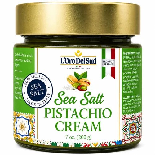 Vista 7 de L'Oro Del Sud, Crema italiana de pistacho, crujiente, 40% pistachos, 7 onzas
