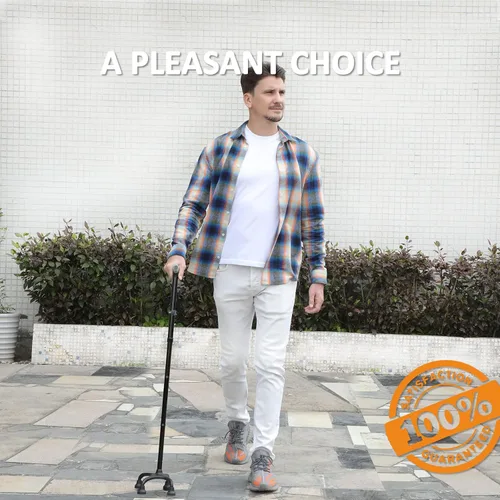 Vista 6 de Rehand Bastón cuádruple, bastón para caminar con mango ergonómico siempre y elegante base de 4 puntas para mayor estabilidad, bastones ajustables