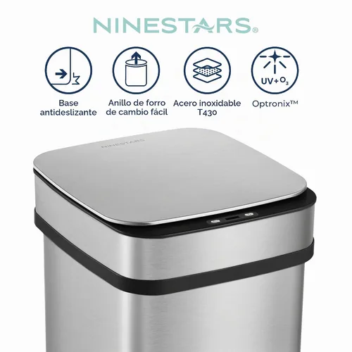 Vista 5 de Ninestars Bote de basura inteligente para cocina con neutralización de olores de 13 galones, basurero automático con sensor de movimiento y control