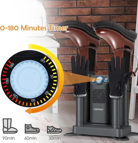 Vista 4 de COSTWAY Boot Dryer, Shoe Dryer with 180 Mins Timer & Heating Blower, Ozone Disinfection, Extendable Design