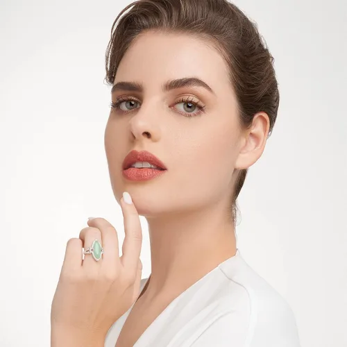 Vista 4 de MORGAN & PAIGE. Anillos de jade verde genuino bañados en rodio.925 de plata de ley o en oro amarillo de 18 quilates para mujer - Anillos vintage