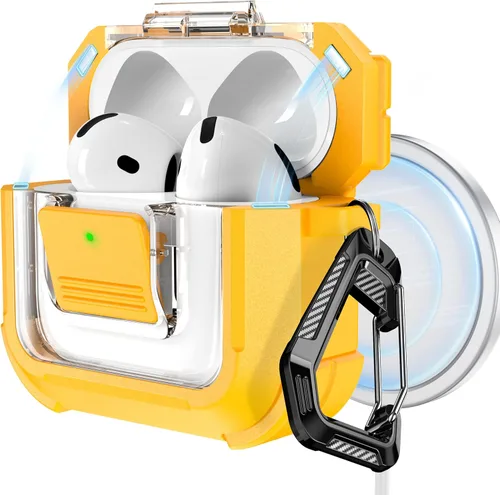Vista 18 de RFUNGUANGO Funda para AirPods Pro 2, compatible con AirPods Pro de 2ª/1ª generación, compatible con MagSafe, bloqueo automático magnético con kit
