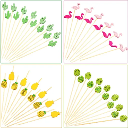 Vista 2 de Blulu Paquete de 200 palillos de dientes elegantes para aperitivos, brochetas de cóctel de perlas de 4.7 pulgadas para bebida, palitos con sabor a