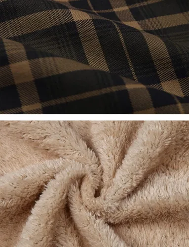 Vista 7 de Haellun - Chaqueta tipo camisa de manga larga con forro de sherpa para hombre Verde militar