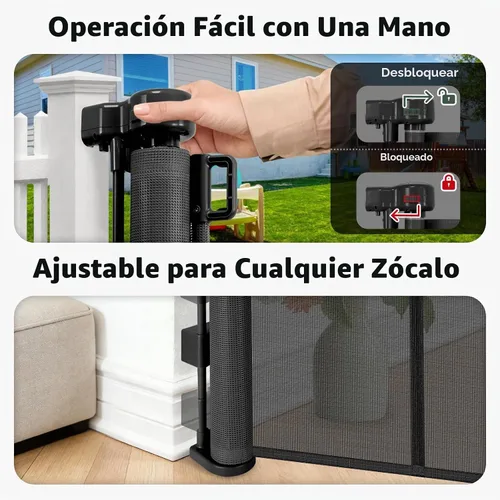 Vista 8 de Puertas retráctiles de 200 pulgadas para bebés, puertas extra anchas para perros, puerta de 48 pulgadas extra alta para mascotas, puerta retráctil