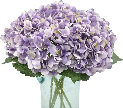 Vista 24 de 5 piezas de flores artificiales falsas, hortensias de seda, 1 arreglos de cabeza de flor, ramos de boda, decoración floral de plástico, centros