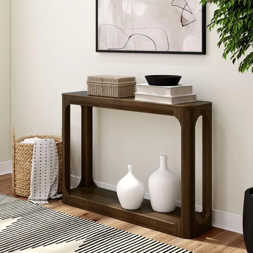 Vista 6 de Plank+Beam Forma Mesa Consola, 46 Pulgadas, Mesa de Sofá de Madera Sólida, Mesa de Entrada para Pasillo, Mesa Estrecha Detrás del Sofá, Mesas