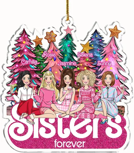 Vista 10 de Gossby Adorno de Navidad acrílico personalizado para hermanas para siempre, regalo personalizado con diseño, nombre, decoración de árbol de 2