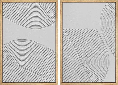 Vista 109 de Ashbrook - Set de arte de pared en lienzo enmarcado, tonos orgánicos de la tierra en beige y marrón con ilustraciones de trazos circulares, arte