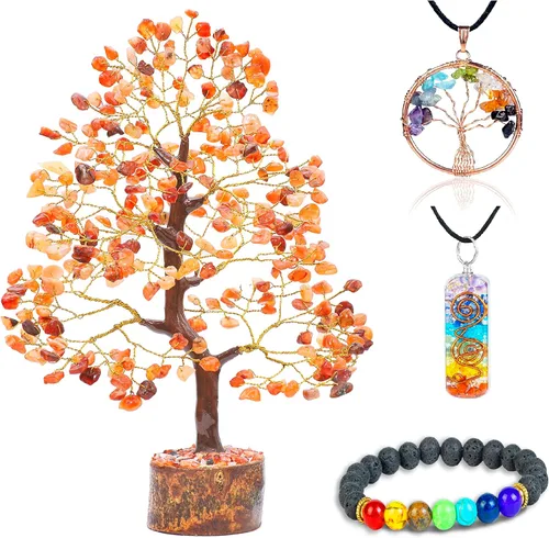 Vista 12 de Árbol de la vida de los siete chakras con cristales con pulsera y 2 colgantes – Decoración de bonsái Feng Shui con cristales curativos, regalos