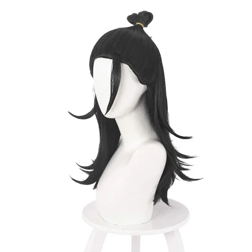 Vista 3 de XiongXiongLe Peluca de anime para cosplay, Jujutsu Kaisen Geto Suguru, pelo negro, pelucas de repuesto para niñas, niños, fiesta, Halloween, Navidad