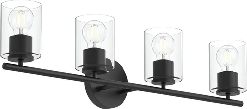 Vista 58 de Progress Lighting Lámpara moderna de tocador de baño de cristal blanco grabado con 4 luces, colección Replay, níquel cepillado (P2160-09)