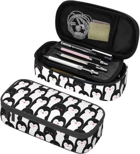 Vista 24 de Estuche organizador de lápices con patrón de gato negro, gran capacidad, papelería con cremallera, suministros escolares, bolsa para lápices