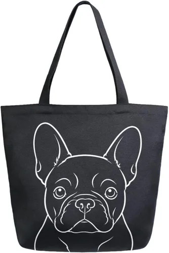 Vista 39 de ALAZA - Linda bolsa de lona grande con diseño de bulldog pug negro francés, reutilizable, para compras, con asas, resistente, lavable Multi 13