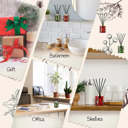Vista 6 de Brakula Set de Difusor de Varillas, Diseño de Botella Navideña con 2 Aromas, Decoración para el Hogar, Dormitorio, Sala de Estar, Baño, Oficina