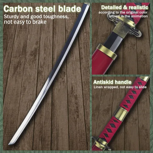 Vista 8 de Adust Espadas Roronoa Zoro de acero al carbono, espada de anime de metal real, disfraz de cosplay de Roronoa Zoro de 41 pulgadas en general, espada