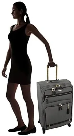 Vista 5 de Steve Madden Designer Luggage Collection Maleta ligera expandible de 24 pulgadas Bolsa a cuadros con ruedas giratorias de tamaño mediano, Peek A