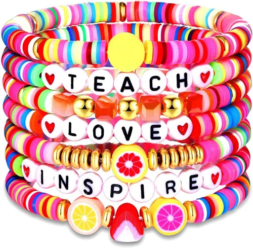 Vista 75 de Surfer Heishi - Pulseras apilables para mujer, apilables, de vinilo arcoíris, disco de arcilla, pulseras elásticas para la amistad, joyería bohemia