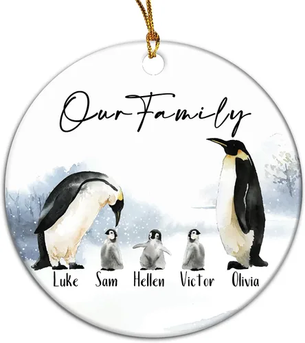 Vista 17 de Adorno de círculo de Navidad personalizado para la familia, adorno personalizado con nombre de familia para Navidad, adorno personalizado