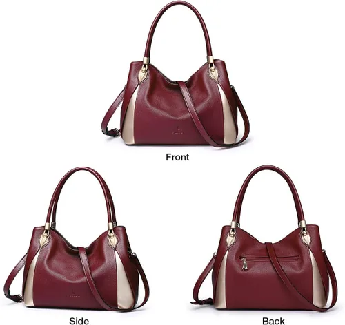 Vista 5 de Bolso de mano de cuero genuino para mujer, bolso de hombro con asa superior