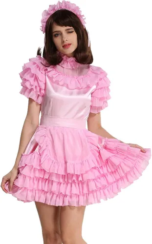 Vista 3 de GOceBaby Disfraz de uniforme de sirvienta con cerradura rosa claro para mujer
