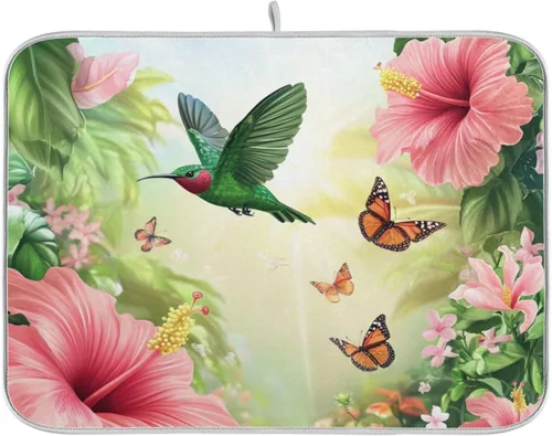 Vista 21 de Tapete de secado de platos de primavera naranja con flor de amapola para encimera de cocina, tapete escurridor absorbente de microfibra, tapete