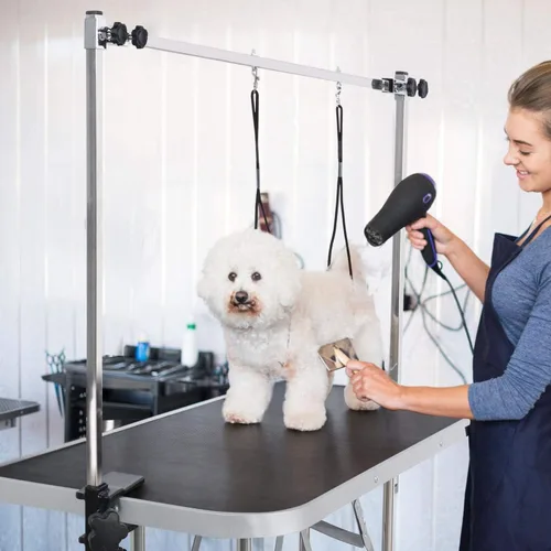 Vista 5 de Mesa de aseo para perros de 36 pulgadas, mesas plegables para aseo de mascotas con brazo ajustable, bandeja de malla de almacenamiento de nudos Negro