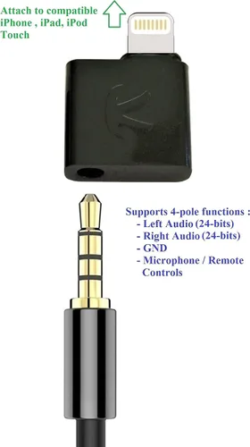 Vista 3 de iAudioL (negro): 24 bits, pequeño adaptador rígido compatible con conector Lightning a conector de auriculares de 0.138 in, compatible con conector