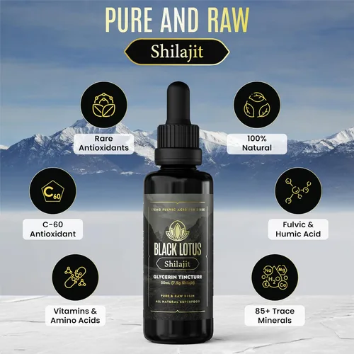 Vista 5 de Black Lotus - Tintura líquida de resina Shilajit pura, 1.7 fl oz, 100% Shilajit natural puro para hombres y mujeres con aminoácidos, 175 mg de ácido