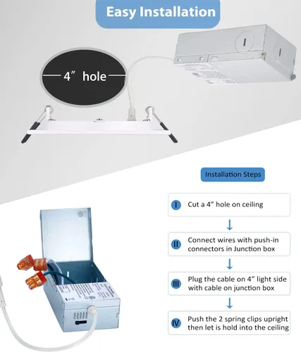 Vista 5 de POPANU Lámpara LED empotrable de 4 pulgadas, lámpara de techo sin lata de 9 W, 5 CCT, 4 pulgadas, luces LED de oblea, kits de carcasa y molduras