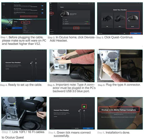 Vista 7 de Oculus Quest 2 Link VRrealidad virtual de 20 pies para juegos de PC USB 32 Gen1 5 Gbps tipo C a USB tipo A transferencia de datos de alta velocidad