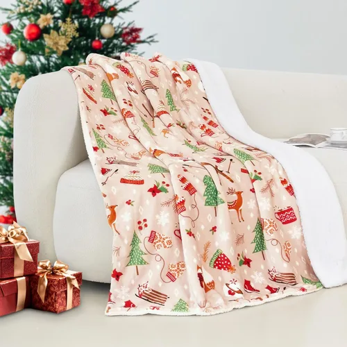 Vista 27 de Elegant Comfort - Manta reversible y ultra suave de franela con forro polar - Manta de sherpa navideña de invierno - Ligera, suave y acogedora