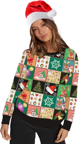 Vista 4 de ALBIZIA sudadera unisex con cuello redondo y estampado de animales, suéter feo de Navidad