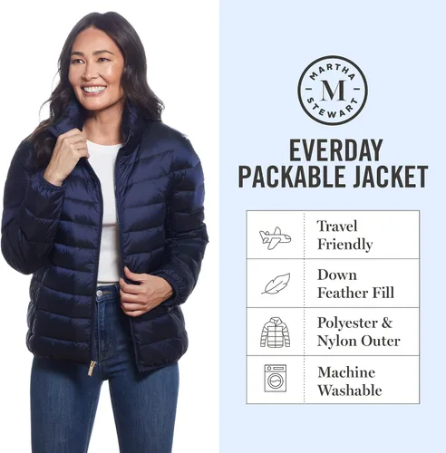 Vista 4 de MARTHA STEWART Everyday Packable Jacket - Down Jacket with Hidden Pocket Zippers - Great for Daily Wear