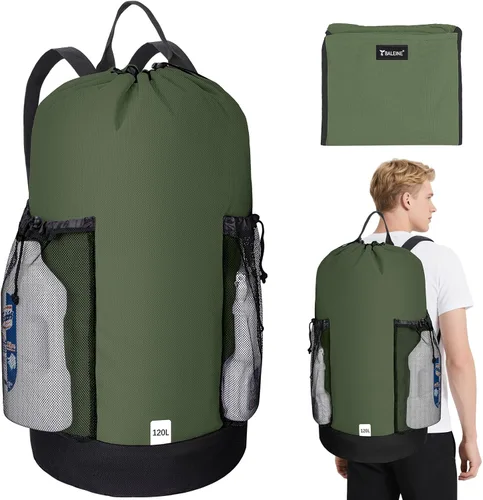 Vista 28 de BALEINE Mochila Bolsa de Lavandería de 120L, Tela Oxford 900D Bolsas Grandes de Lavandería de Viaje con Correas para el Hombro y 2 Bolsillos