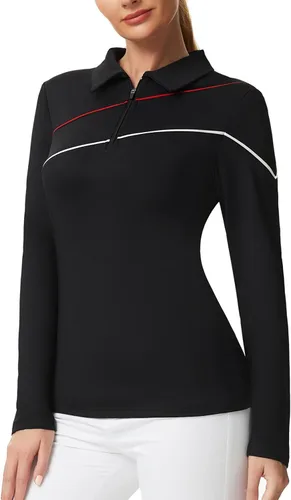Vista 4 de JACK SMITH Polo de golf para mujer, ajuste seco, UPF 50+, manga larga, con cremallera, ajuste delgado, atlético, con soporte para camiseta