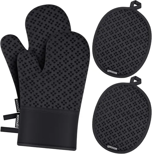 Vista 11 de Manoplas de horno y soportes para ollas 4 juegos, guantes de horno resistentes al calor de 500 ℉ y soporte para ollas, guantes de horno