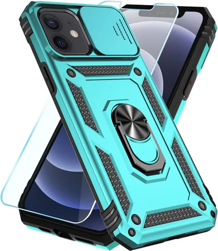 Vista 39 de SunStory Funda compatible con iPhone 12 Pro Max con protector de pantalla HD, cubierta de cámara deslizante y soporte de anillo giratorio