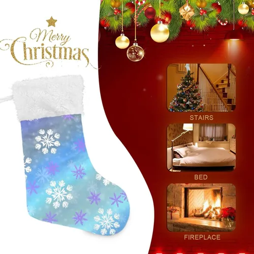 Vista 7 de ALAZA Calcetines de Navidad, copos de nieve, clásicos de invierno, decoraciones de calcetines grandes personalizados para la temporada de vacaciones