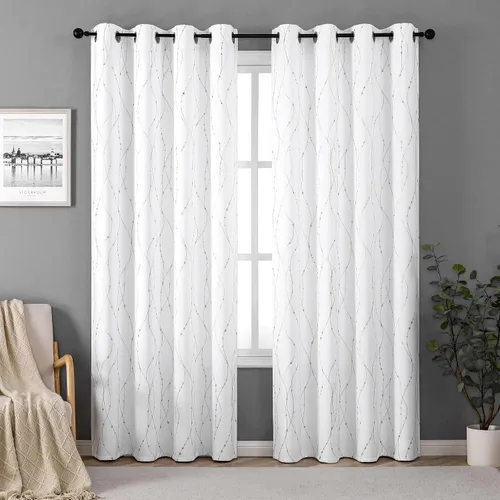 Vista 2 de SMILE WEAVER Cortinas blancas de Navidad de 84 pulgadas de largo para dormitorio, cortinas de oscurecimiento de habitación con estampado de Oro