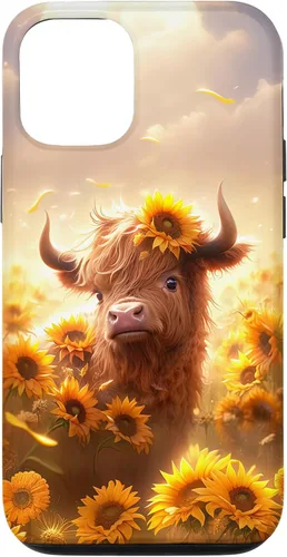 Vista 28 de Cute Scottish Highland Cow Sunflower Western Country Farm Case for iPhone 16