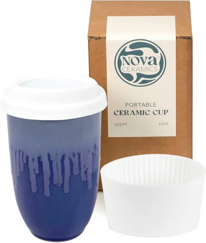 Vista 39 de NOVA CERAMICS Taza de viaje – Taza de viaje de cerámica con tapa – Taza de café de viaje única para llevar – Vaso de café apto para microondas